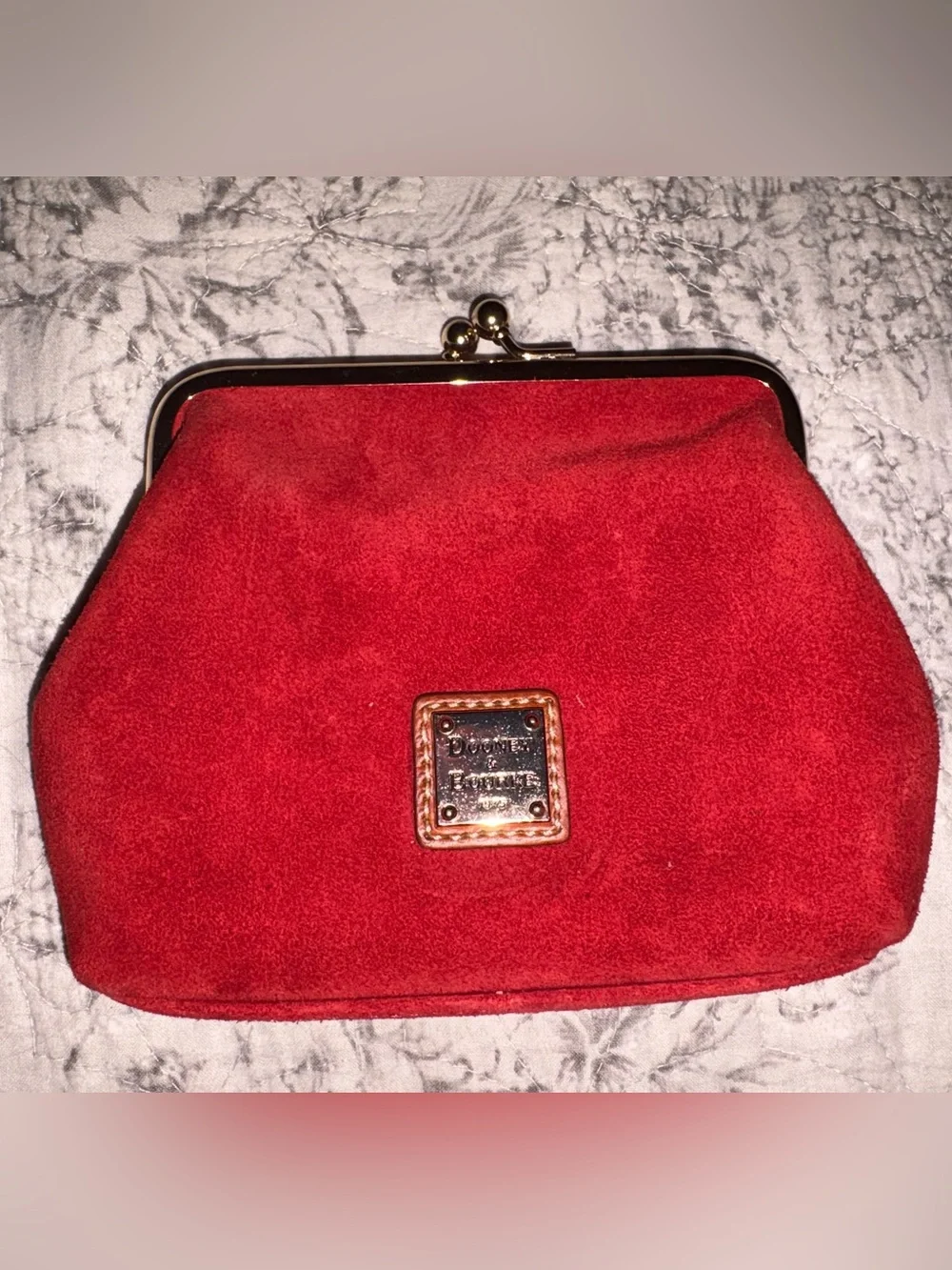Dooney & Bourke Large Red Suede Kiss-Closure Coin Purse